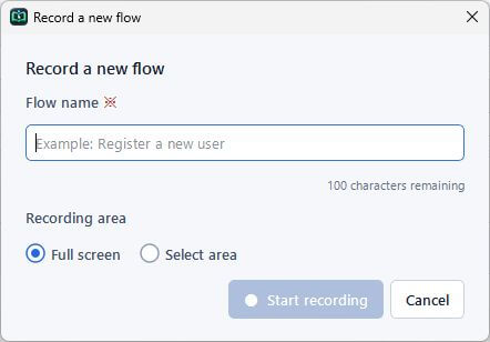 The recording setup dialog in English